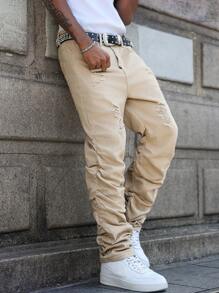 Manfinity EMRG Jeans casuales de mezclilla con pliegues y bolsillos para hombre