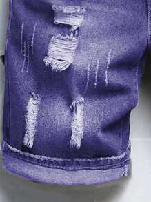 Manfinity LEGND Shorts vaqueros de hombre de algodón desgarrados y desgastados, con aspecto de arañazo de gato, azul oscuro liso, para salir con amigos, estilo vintage