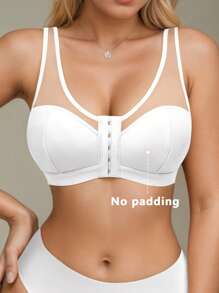 女士休闲无线可调节肩带前扣式文胸，纯色，尼龙 - 白色 - 查看 7