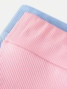 2pcs/Set Tween Girl Slim Fit Casual Round Neck Tank Top And Cycling Shorts Outfit - Baby Blue - View 3