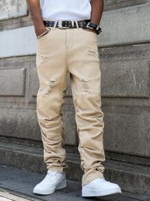 Manfinity EMRG Jeans casuales de mezclilla con pliegues y bolsillos para hombre