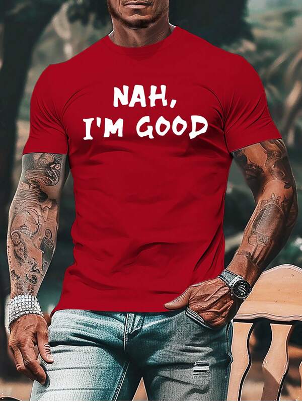 Manfinity Homme Men's Printed Round Neck Short Sleeve T-Shirt, Fashionable For Summer
