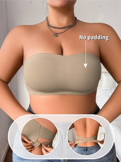 加大码无肩带无线交叉抹胸文胸，女式一体式
