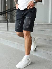 Manfinity Homme Men's Loose Bermuda Denim Cargo Shorts With Pockets, Casual - Black - View 5