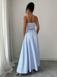 Elenzga Damen elegantes, stilvolles Arbeits-/Büropendler-Lässig-Komfort-Urlaubs-Abschluss-Feiertagsgentle Lady Boho-Ärmellos-Camisole-Patchwork-Spitzen-Kurztop mit A-Linien-Rüschensaum-Rock gestreift Zweiteiler-Set