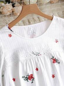 SHEIN LUNE 大码女式纹理印花拼接花卉蕾丝细节衬衫