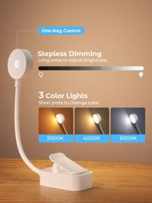 Teckwe Mini Portable LED Book Light Clip-On Night Light USB Rechargeable LED Adjustable Brightness Eyecare Table Lamp For Bedroom Camping Study Reading - White - View 3