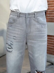 Manfinity Homme Plus Size Men's Pocket Distressed Straight Loose Casual Versatile Denim Jeans Men Streetwear Jeans