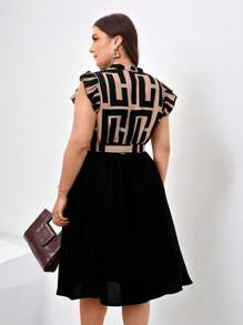 Chikora 大码女式纯色印花拼接简约日常连衣裙，适合夏季 - 彩色 - 查看 2