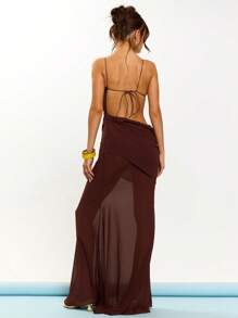 MUSERA Thin Strap Gathered Bust Cut Out Chiffon Maxi Dress Elegant Summer Vacation Holiday Prom Graduation Birthday Sexy Tuscan Sun Night Out