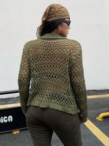 POPSWAY Duży damski dzianinowy kardigan w stylu boho, swobodny na wiosnę/lato/jesień, odpowiedni na wakacyjne wyjścia - Wojskowa Zieleń - Zobacz 4