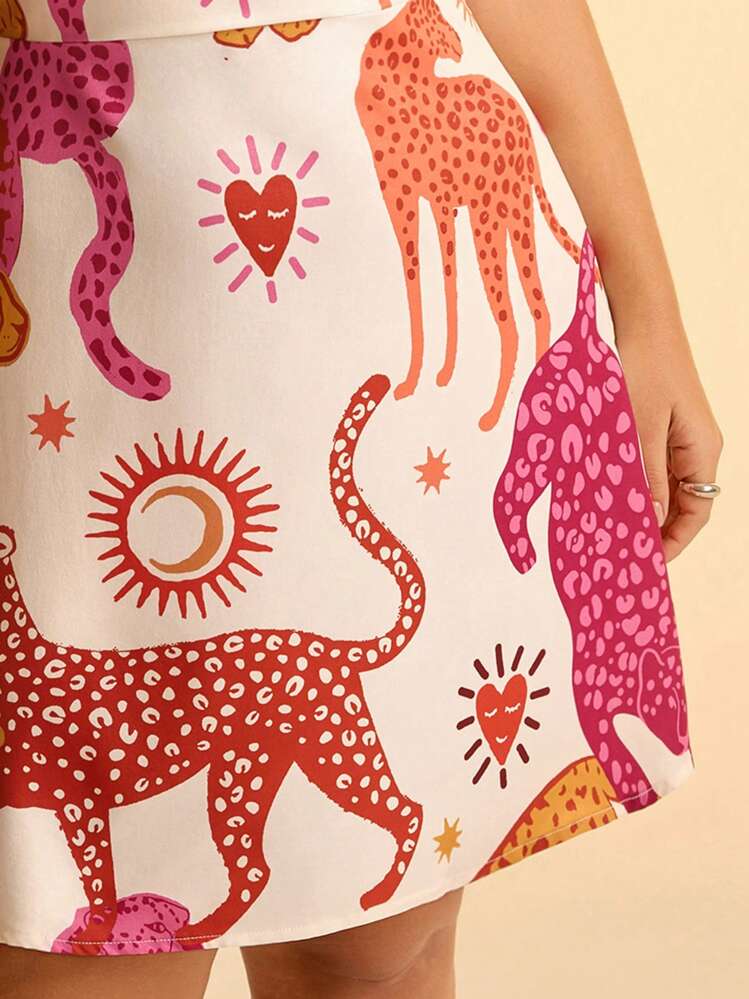 CAJUNI Vestido Casual Curto Estilo Boho Tropical Bloco de Cores Estampa Animal Plus Size para Mulheres no Verão - Multicolorido - Visão 7