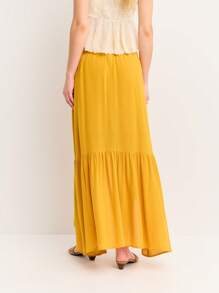 Nöista Flowy High-Low Yellow Skirt With Ruched Waist And Ruffle Trim. Lightweight And Breezy-Perfect For Summer Vibes, São João Festival, Or A 4th Of July. - Yellow - View 4