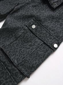 Chillumni Quần Jeans Denim Nam Họa Tiết Da Báo Có Túi Khóa Kéo Thường Ngày Đa Năng - Màu xám đen - Xem 4
