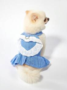 PETSIN Vestido de peto vaquero estilo princesa romántico y casual con diseño de corazón, ligero y transpirable para el verano, popular en Europa y América, adecuado para mascotas - Multicolor - Ver 4