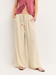 Nöista Relaxed-Fit Linen Pants With Drawstring Waist And Front Pockets. Ideal For Summer, Beach Days. Comfy And Breathable For Any Warm-Weather Look. - Apricot - View 1