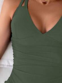 Swim Basics Women's Solid Color Minimalist One-Piece Swimsuit For Beach Vacation For Summer - Army Green - View 4