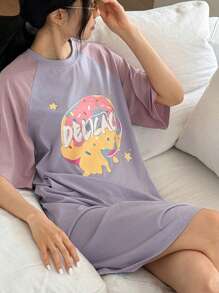 DAZY Camisón con diseño de bloqueo de color, estampado de letras y donas lindo para mujeres