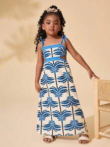 Travachic KIDS 年轻女孩雪纺碎花休闲度假连衣裙带蝴蝶结，适合度假、海滩、旅行等场合 - 白色 - 查看 4