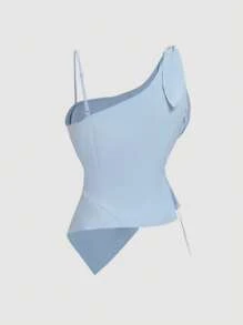 SHEIN MOD Damen Asymmetrisches Design Blau Schleife Träger Trägertop, dekonstruiertes Top, Western Bekleidung Damen, Urlaub, Strand, Boho, Ausgehen Top, Y2K Tops, Sommer Tops, Süße Sommer Tops, Fairycore