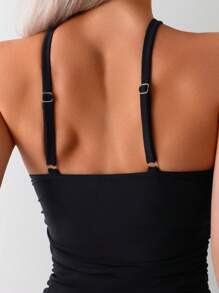 Swim Basics 女式交叉带连体泳衣，黑色，收腰，休闲沙滩装夏季