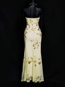 SHEIN ICON 女士亮片花卉图案紧身亮片装饰抹胸连衣裙 7 月 4 日女士服装 - 黃色 - 查看 2