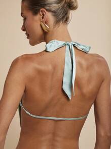 COSMINA Women's Solid Color Draped Neck Sequin Top,Front Halter Camisole,Bandage Top - Green - View 2