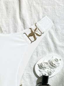 Swim Mod Women Solid Color Bikini Bottom With Starfish Side Decor, Elegant Beach