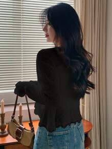 DAZY 女士秋冬米色花卉印花透视开衫 - 黑色 - 查看 2