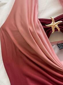 Soleia 女士扎染渐变印花露肩迷你连衣裙，镂空褶饰紧身胸衣，饰有金属海星装饰，修身剪裁，适合度假、约会、下午茶、海滩、游轮、公路旅行、音乐节、波西米亚风格，四季皆宜