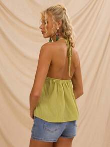 Avantive Summer Women Prom/Formal/Beach/Vacation/Cute/Western Wear/Business Casual/Elegant/Birthday/Going Out/Club/Office/Festival/Rave/Work/Classy/Country Concert/Brunch/Cruise/Old Money/Airport/Modest/Church/Fairycore/ /Tea Party/Y2k/Streetwear/2000s/Disco/Spring Break/Graduation/Wedding Guest/Cocktail/Vintage/Resort/Green Halter Top - Green - View 2