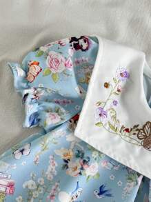 SHEIN Vintaside Kids Đầm phong cách đồng quê thanh lịch dễ thương thời trang cho bé gái/bé gái mùa xuân/hè dễ thương - Màu xanh lam - Xem 6