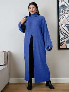 EURMUSE 系带细节长款毛衣，夏季时尚单品 - 青碧色 - 查看 4