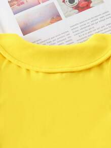 SHEIN 女婴翻领镂空上衣和破洞印花长裤两件套 - 黃色 - 查看 3