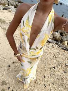 Opulessa Vestido de escote pronunciado y espalda descubierta romántico para vacaciones de mujer, estilo de vacaciones, de punto con estampado floral romántico, conjunto de ropa casual de verano para vacaciones, atuendo bohemio de playa para vacaciones, estilo bohemio chic, atuendos de fiesta y festival, ropa de playa para mujer, atuendos de verano para mujer, conjunto de graduación, artículos esenciales de playa, vestido amarillo mantequilla, atuendos de cumpleaños para mujer, artículos esenciales de playa, conjunto de aeropuerto para mujer, 4 de julio para mujer, conjunto de club, vestido de té, vestido de cumpleaños, vestido de verano, hombros descubiertos - Multicolor - Ver 8