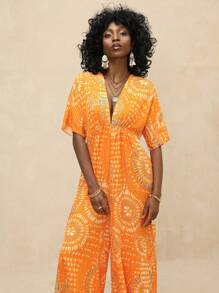 Vesra 简约V领短袖通勤连体裤