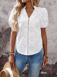 EMERY ROSE Damen Bluse Sommer Tops Damen Sommer Kleidung Ausgehen Tops Damen Landkonzert Büros für Damen Lehrer für Damen Elegant für Damen - Weiss - Übersicht 5