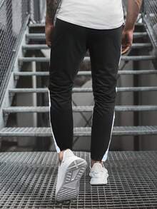 Manfinity Homme Men Contrast Panel Drawstring Joggers - Black - View 2