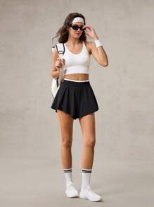 OutZeal 女士健身短裤 运动短裤 网球跑步 速干透气 内置短裤 飘逸裤脚 运动下装 - 黑色 - 查看 7