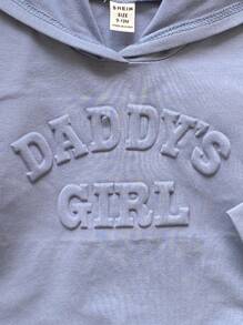 SHEIN Playful Pals 0-3 岁女婴四季服装套装：拱形下摆长袖卫衣 + 打底裤，3D“爸爸的女孩”标语，雾霾蓝色，棉质材质秋冬服装套装