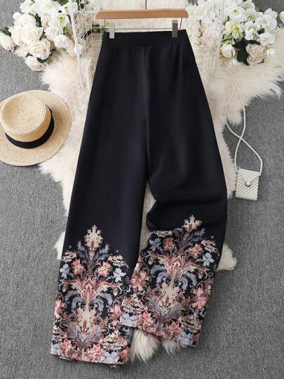 Lacomfia Floral Print Flare Leg Pants, Stylish And Generous, Plus Size Fall Cloth For Women