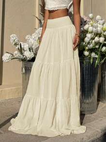 MainGRL Women's Apricot Casual Ruffle Hem A-Line Skirt, Summer - Apricot - View 5