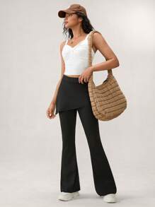Tropiluxe Women's Solid Color High Waist Flare Elegant Pants
