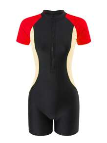 Swim SPRTY Women Colorblock Zipper Rashguards For Beach & Casual Wear For Summer Beach Vacation - Multicolor - View 1