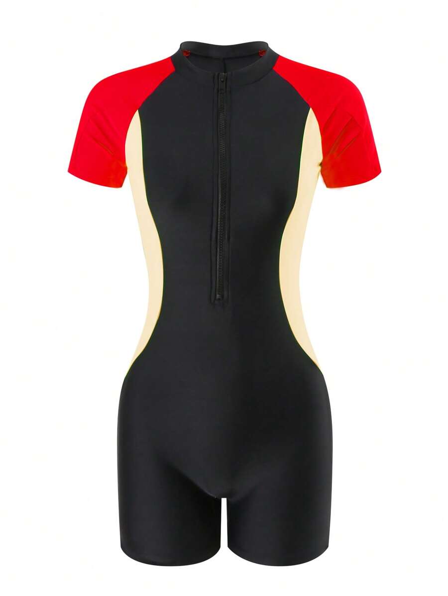 Swim SPRTY Women Colorblock Zipper Rashguards For Beach & Casual Wear For Summer Beach Vacation - Multicolor - View 1