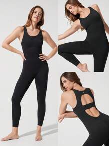 GLOWMODE Body con copas desmontables, estilo Mono, de 24" FeatherFit™-Air con efecto trasero realzador, para yoga de bajo impacto, pilates, uso diario casual