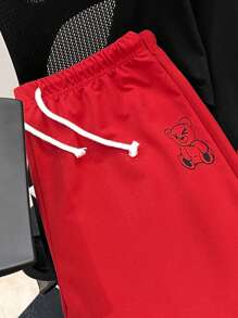 SHEIN 2pcs Teenage Boys Casual Bear Print Pattern Round Neck Short Sleeve T-Shirt And Shorts Knit Set