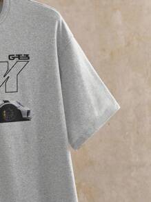 Manfinity VCAY 男士时尚休闲赛车印花短袖T恤 - 灰色 - 查看 6