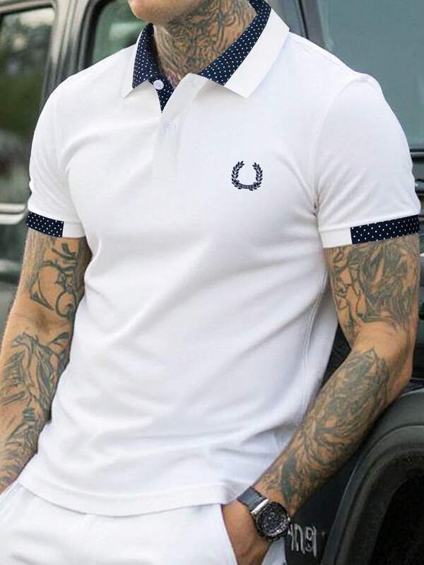 Manfinity Bizformal Tricou polo bărbătesc cu mânecă scurtă, casual/office, cu imprimeu cu buline