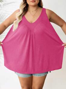 SHEIN CURVE+ Áo ba lỗ rộng màu trơn thường ngày cỡ lớnTrang phục nghỉ mát mùa hè/đồng quê/bãi biển/Trang phục bãi biển/Đồ mặc bãi biển - Màu Hồng Tươi - Xem 5